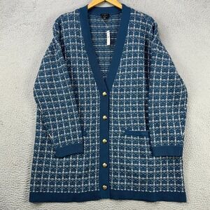 Talbots 100% Merino Wool Sweater Cardigan Womens 2X Blue Knit Quarter Sleeve NEW